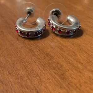 Elegant Silver and Red Gemstone Hoop Earrings